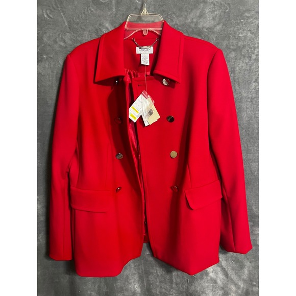 Carmen Marc Valvo Jackets & Blazers - Carmen Marc Valvo Red Double Breasted Blazer Silver Buttons NWT Large CV508024